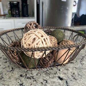 Bronze oval 14x10x5 metal basket with 15 decorative balls